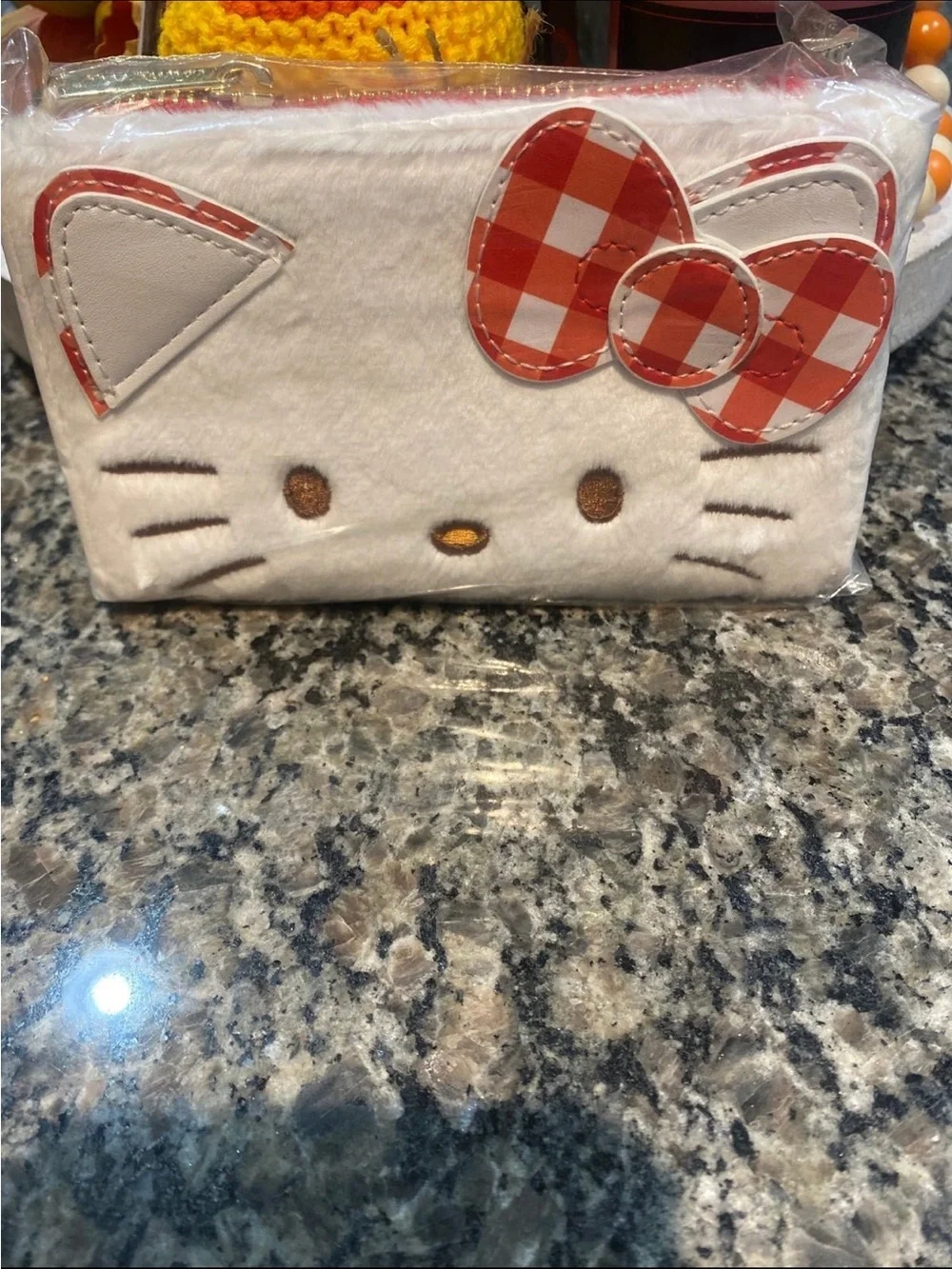 Loungefly Hello Kitty White Faux Fur Wallet with Red Gingham Bow Accent❤️❤️❤️❤️